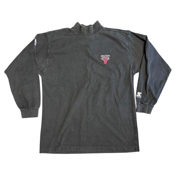 Vintage STARTER Chicago Bulls Long Sleeve Mock Neck T Shirt 90s Black SZ XL - Picture 1 of 11